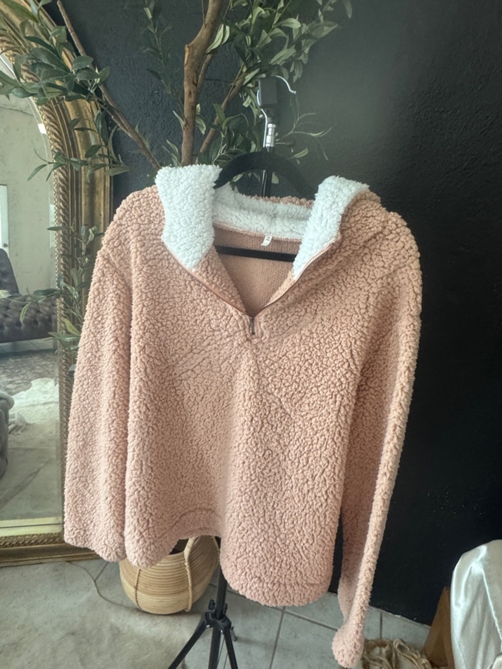 Plush Sherpa Half-Zip Hoodie - Blush Pink